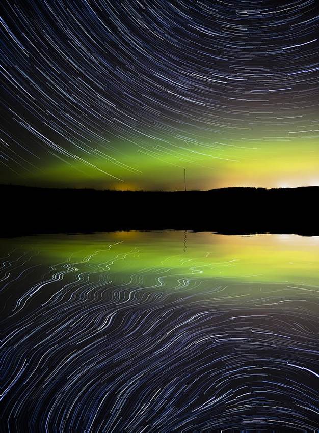 Star trails in lake